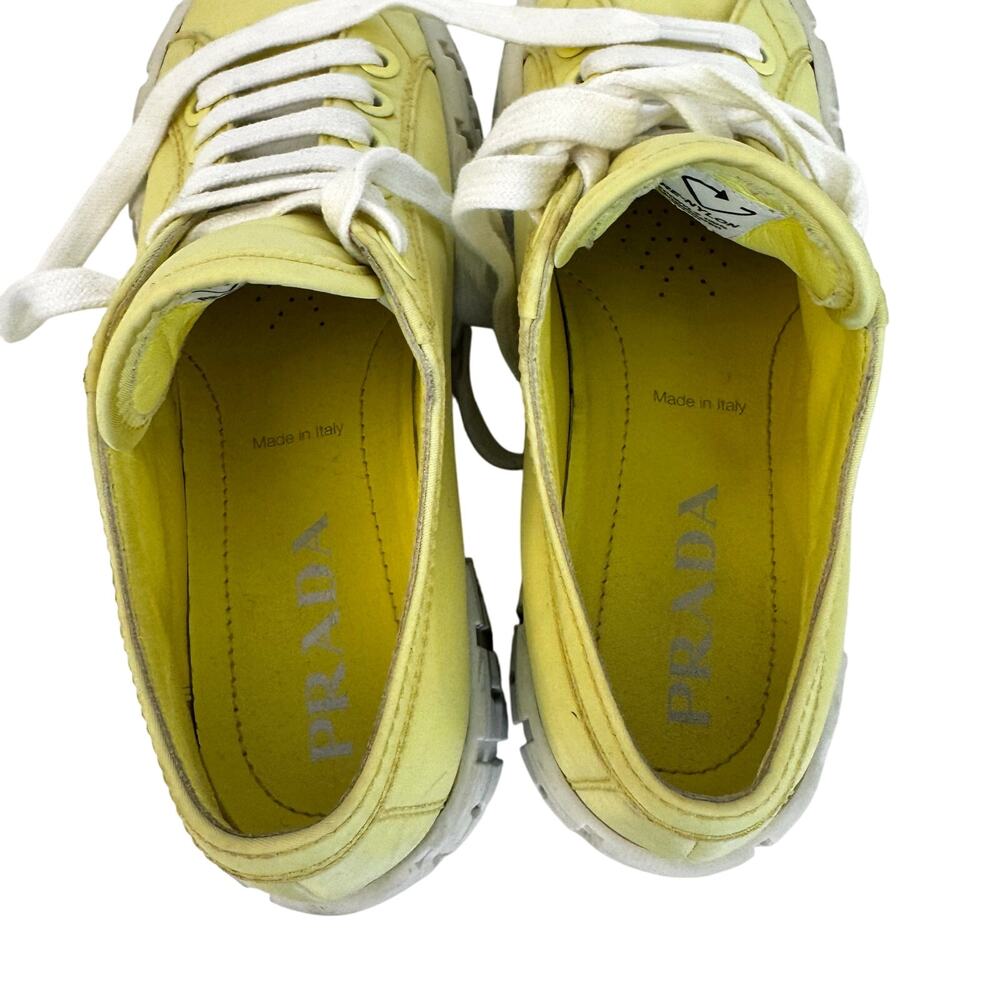 Prada Re-Nylon Double Wheel Gabardine Sneakers Platform Butter Yellow 37.5 - Picture 9 of 16